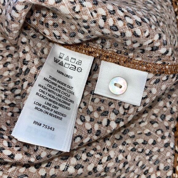 Tahari 100% Linen Shirt Dress Brown White Animal Print Breathable Women’s Medium - Picture 6 of 8